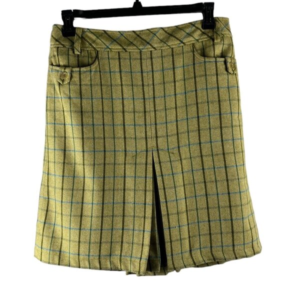 Ann Taylor LOFT Wool Blend Lined Windowpane Plaid Box Pleat Skirt Y2K Size 12 - Picture 1 of 15